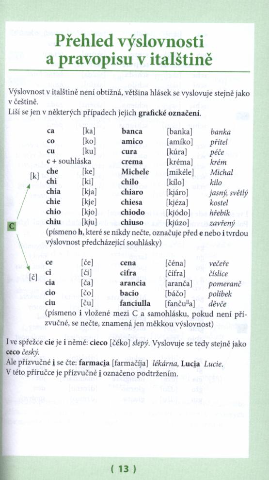 Přehled výslovnosti a italského pravopisu. 